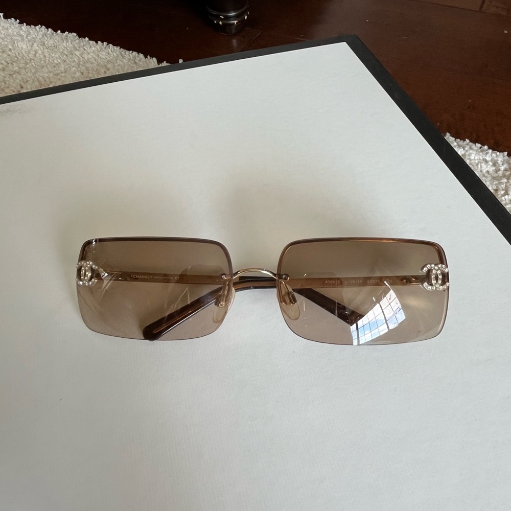 Vintage Chanel Sunglasses with gold rhinestone CC logo